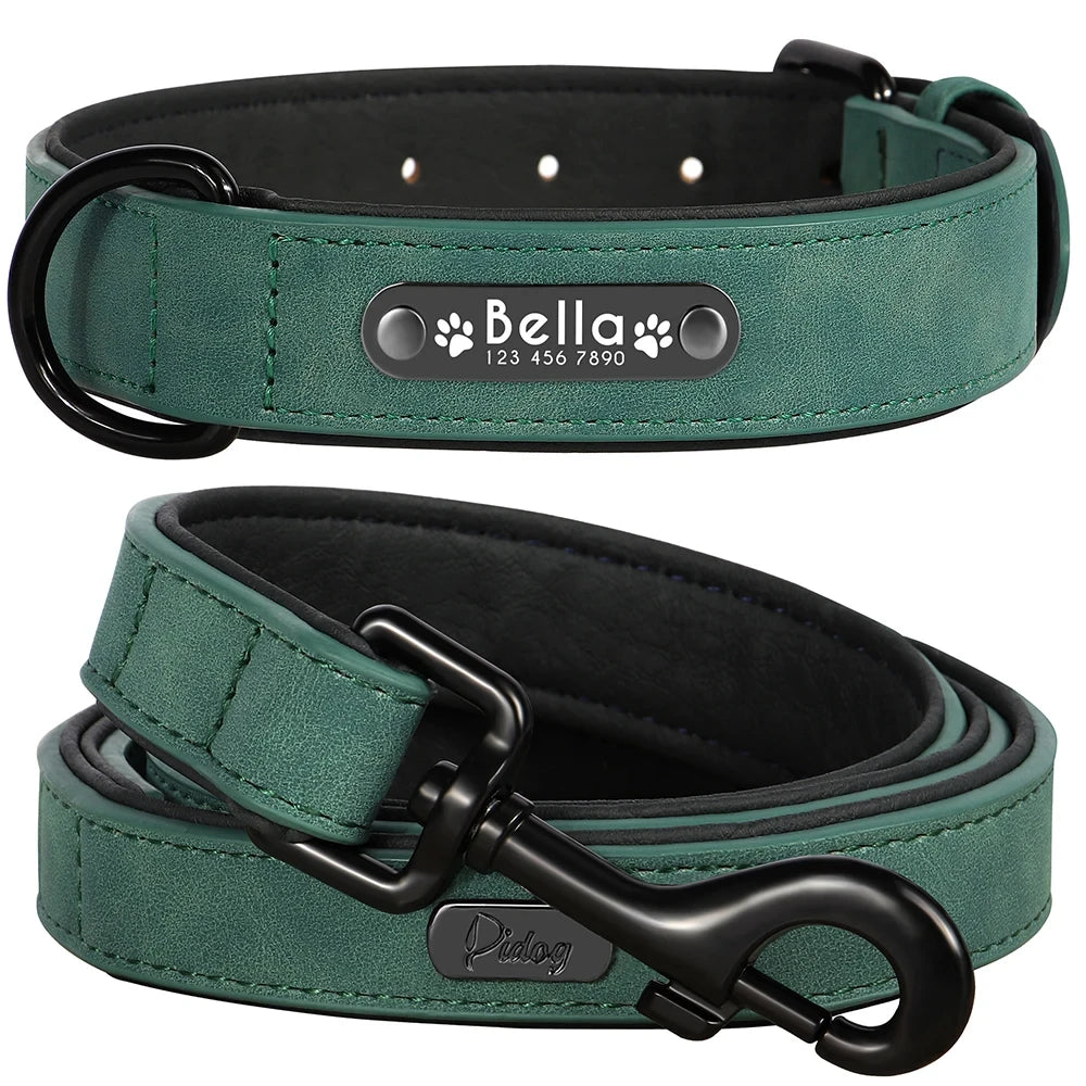 Personalized Leather Dog Collar and Leash Set