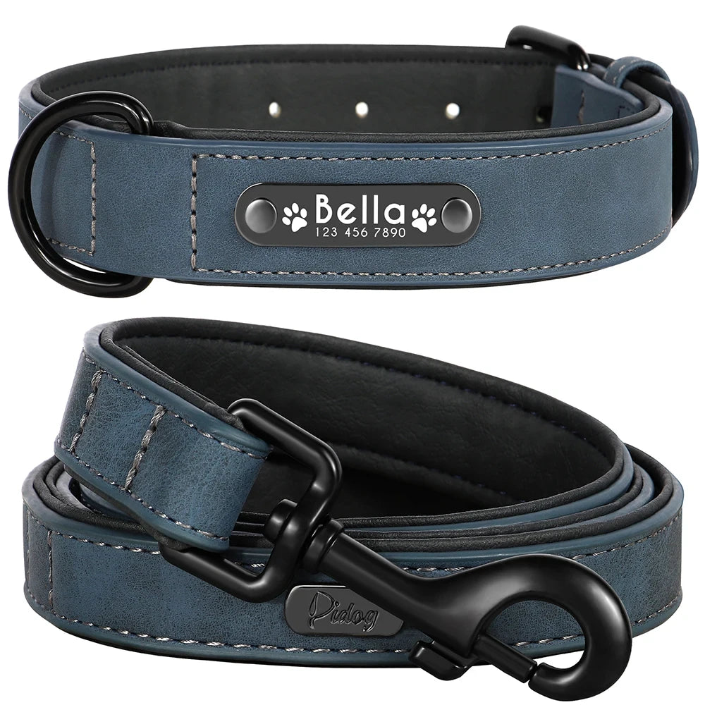 Personalized Leather Dog Collar and Leash Set
