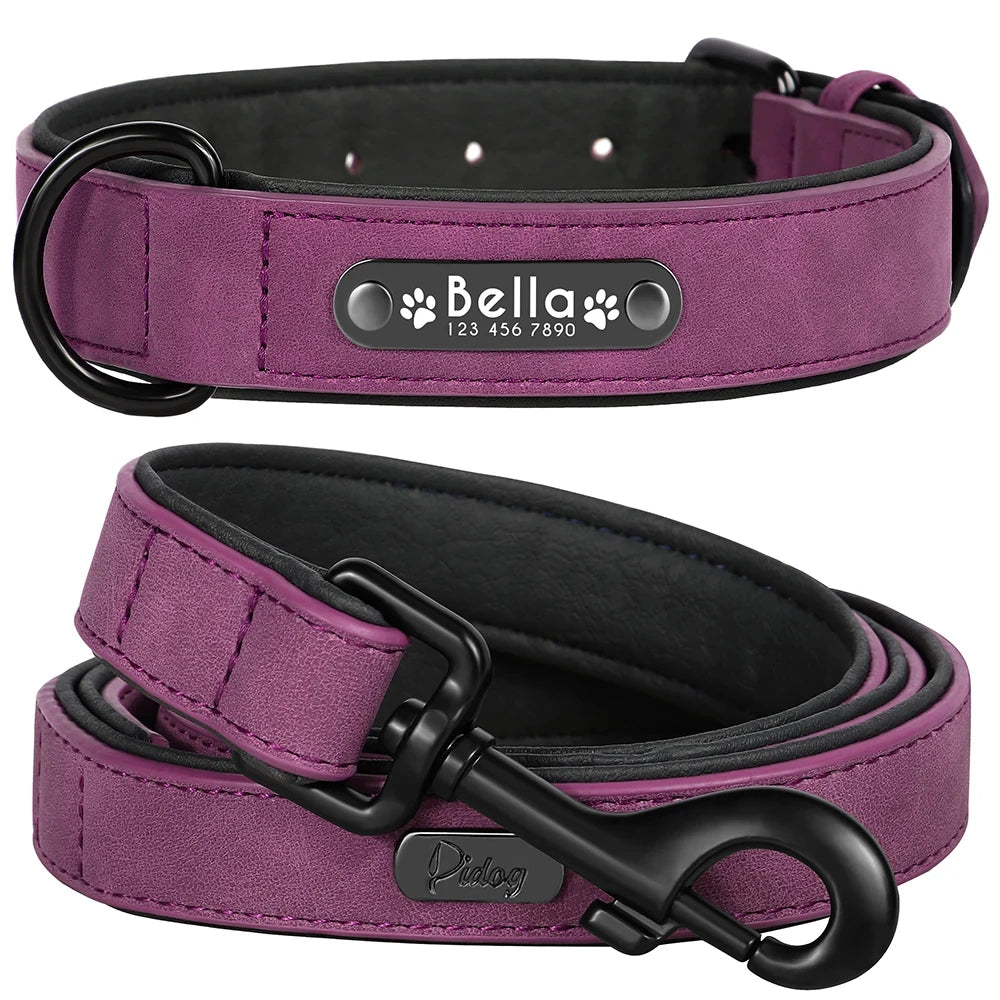 Personalized Leather Dog Collar and Leash Set