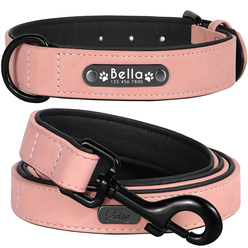 Personalized Leather Dog Collar and Leash Set