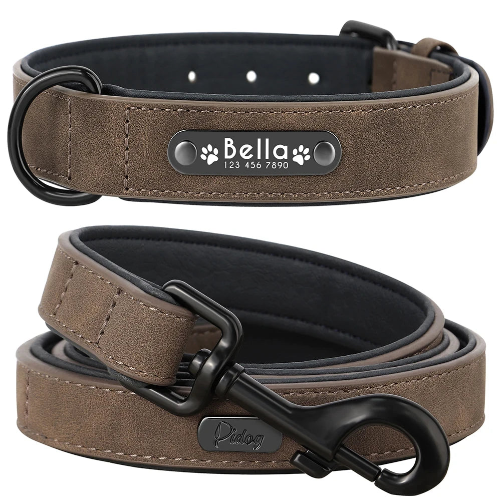 Personalized Leather Dog Collar and Leash Set